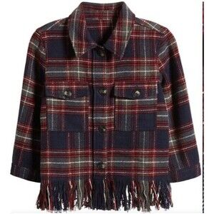 FRESHMAN Plaid Jacket Button Up Shirt Fringe Hem Shacket Kids Girl